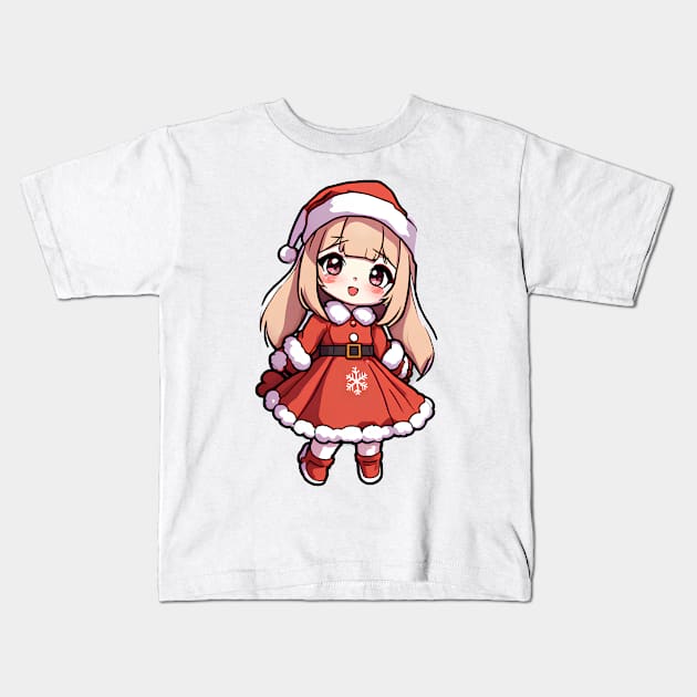 Cute christmas anime girl Kids T-Shirt by InkPulse